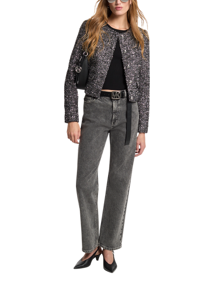 Michael Kors Metallic Tweed Cropped Cardigan, Silver, Silver