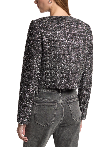 Michael Kors Metallic Tweed Cropped Cardigan, Silver - view 2, Silver