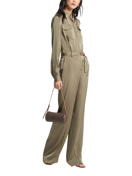 MICHAEL Michael Kors Satin Shirt Jumpsuit, Khaki, Khaki