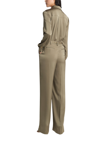 MICHAEL Michael Kors Satin Shirt Jumpsuit, Khaki - view 2, Khaki