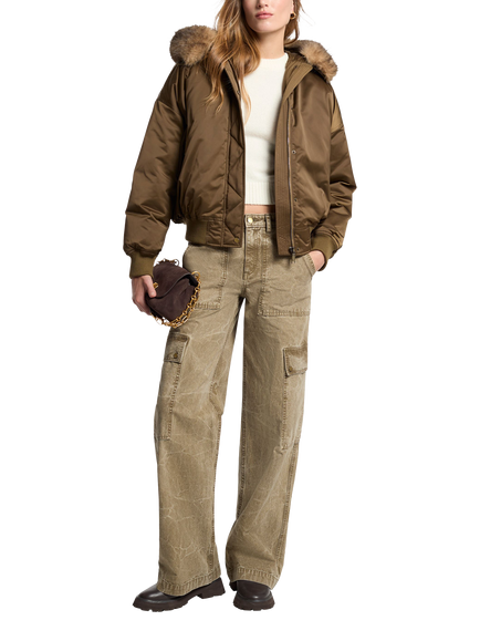 MICHAEL Michael Kors Hooded Down Bomber Jacket, Khaki, Khaki