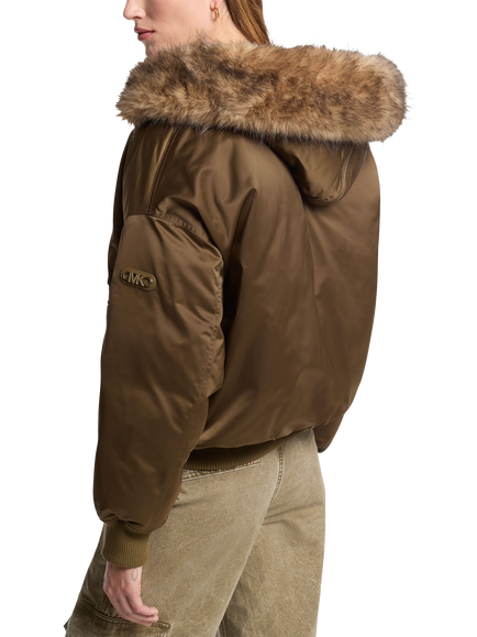 MICHAEL Michael Kors Hooded Down Bomber Jacket, Khaki - view 2, Khaki
