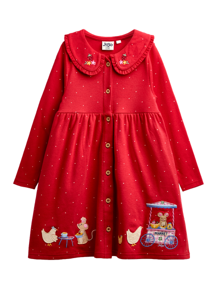JoJo Maman Bébé Kids' Animal Market Dress, Bright Red, Bright Red