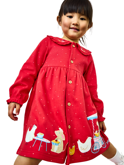 JoJo Maman Bébé Kids' Animal Market Dress, Bright Red - view 2, Bright Red