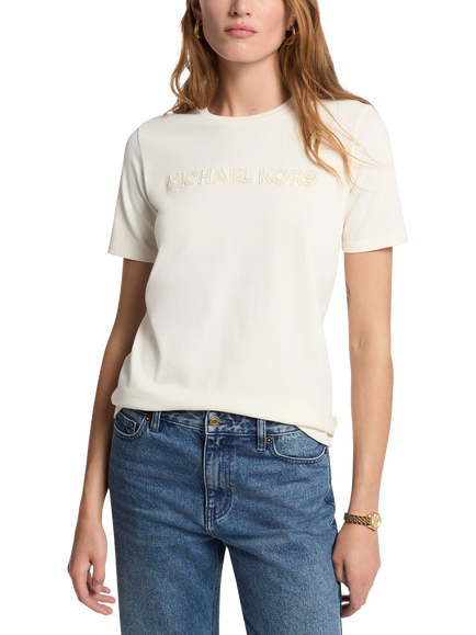 MICHAEL Michael Kors Sequin Logo Cotton T-Shirt, White, White