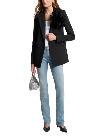 Michael Kors Single Breasted Feather Pin Tuxedo Blazer, Black, Black