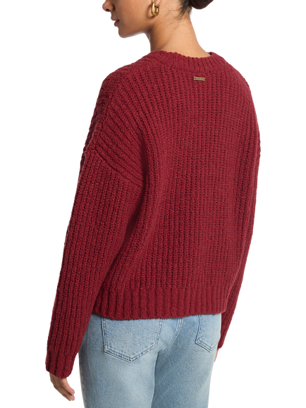 Michael Kors Wool Blend Ribbed Knit Jumper, Deep Red - view 2, Deep Red