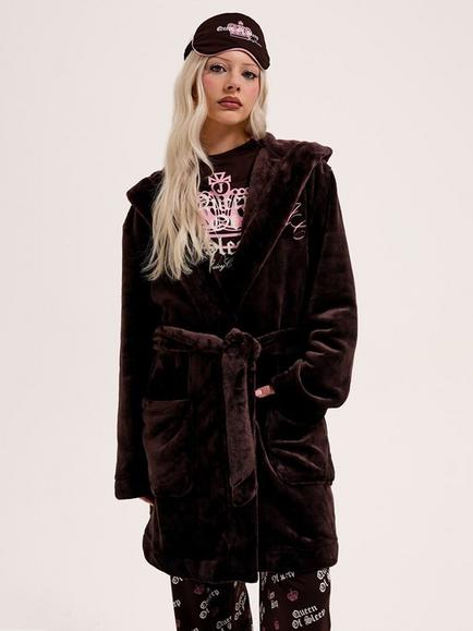 Juicy Couture Crown Plush Hooded Robe, Java, Java