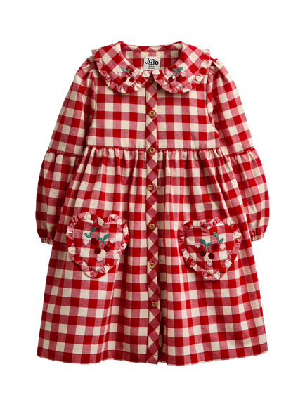JoJo Maman Bébé Kids' Check Heart Dress, Bright Red, Bright Red