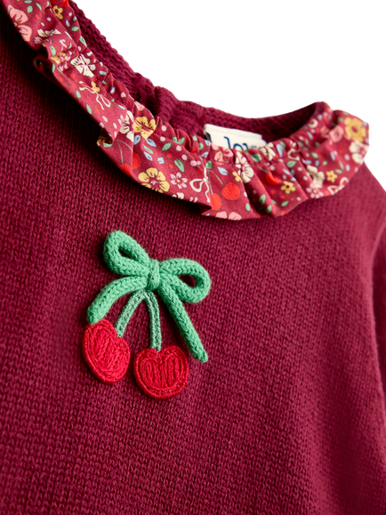 JoJo Maman Bébé Kids' Cherry Combo Dress, Burgundy Red - view 2, Burgundy Red