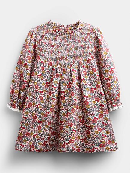 JoJo Maman Bébé Kids' Cherry Floral Dress, Stone, Stone