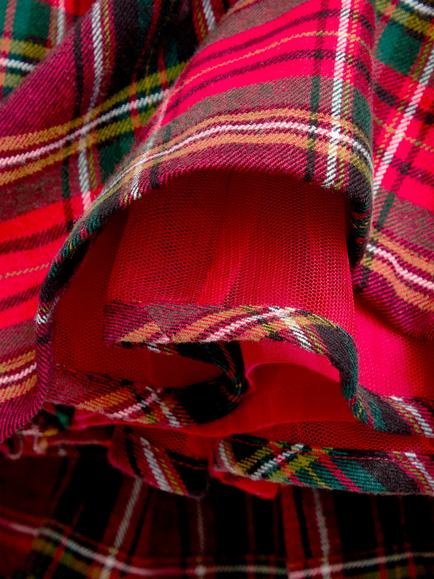 JoJo Maman Bébé Kids' Collar Puff Sleeve Tartan Dress, Bright Red - view 2, Bright Red