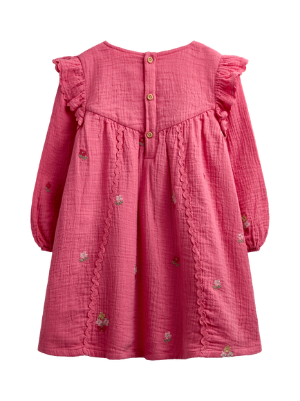 JoJo Maman Bébé Kids' Cross Stitch Dress, Pink - view 2, Pink