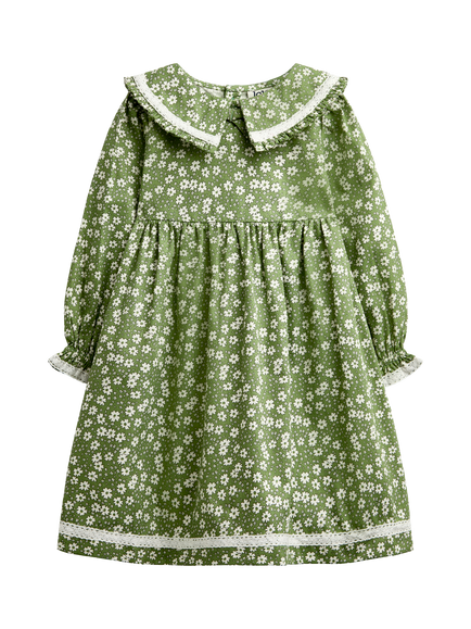 JoJo Maman Bébé Kids' Ditsy Floral Dress, Mid Green, Mid Green