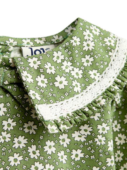 JoJo Maman Bébé Kids' Ditsy Floral Dress, Mid Green - view 2, Mid Green