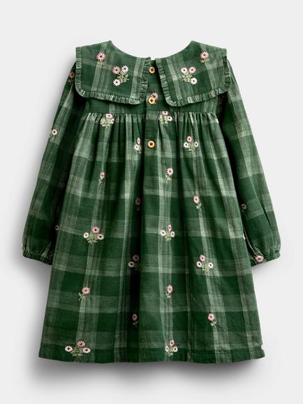 JoJo Maman Bébé Kids' Floral Check Dress, Mid Green - view 2, Mid Green
