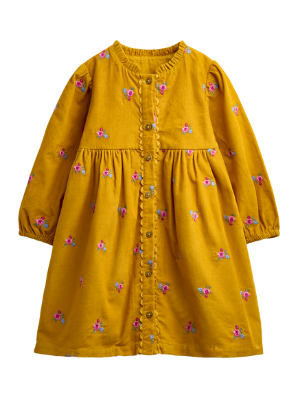 JoJo Maman Bébé Kids' Floral Corduroy Dress, Mustard Yellow, Mustard Yellow