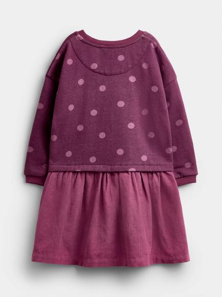 JoJo Maman Bébé Kids' Mushroom Spot Dress, Plum - view 2, Plum
