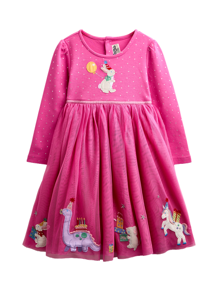 JoJo Maman Bébé Kids' Party Friends Dress, Bright Pink, Bright Pink