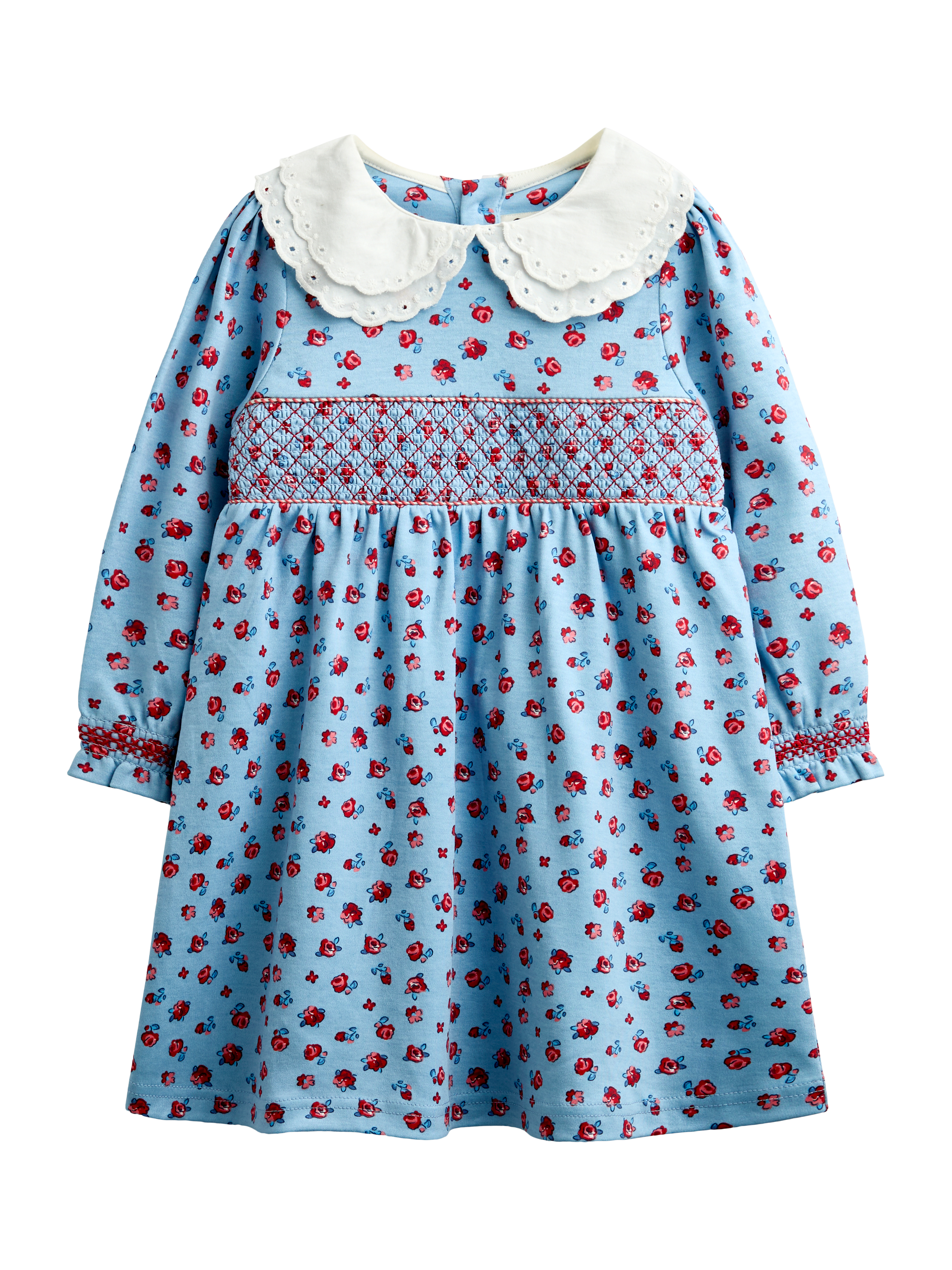JoJo Maman Bébé KIDS' DITSY SMOCKED DRESS, Light Blue