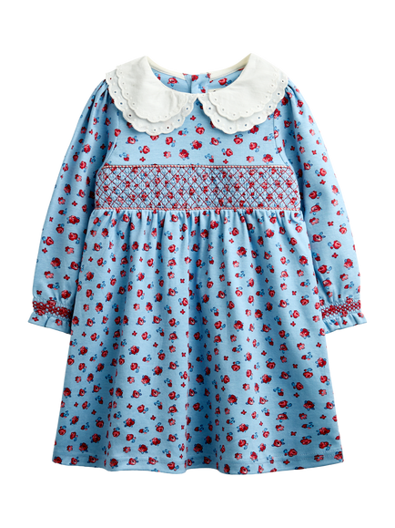 JoJo Maman Bébé Kids' Ditsy Smocked Dress, Light Blue, Light Blue
