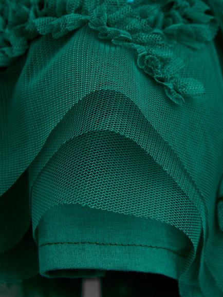JoJo Maman Bébé Kids' Puff Sleeve Sequin and Tulle Dress, Emerald Green - view 2, Emerald Green