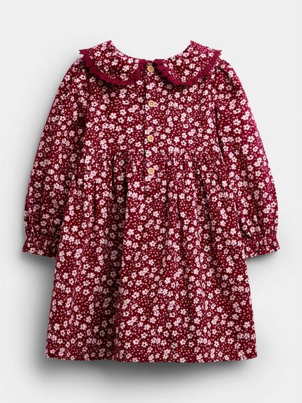 JoJo Maman Bébé Baby Long Sleeve Smocked Floral Corduroy Dress, Berry Red - view 2, Berry Red