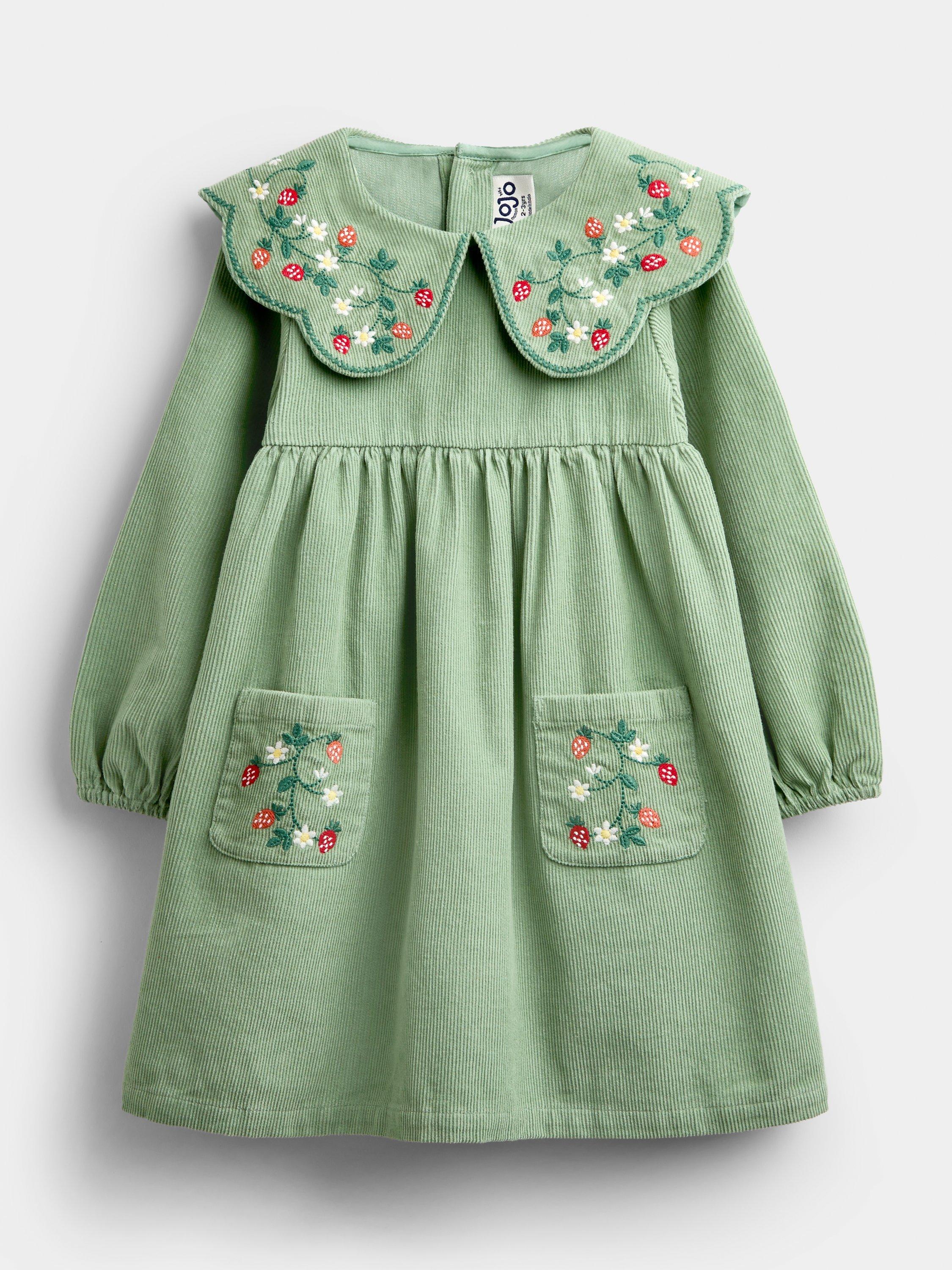 green strawberry dress JoJo Maman Bébé Baby Corduroy Long Sleeve Collar Dress, Sage pointed toe