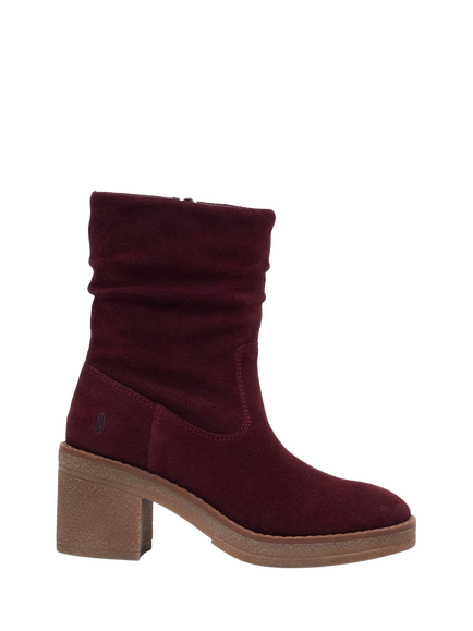 Hush Puppies Flora Suede Ruched Ankle Boots, Plum
