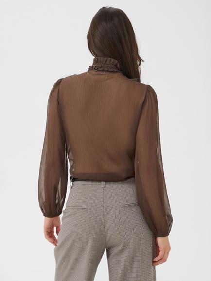 Saint Tropez Liljasz Long Sleeve Ruffle Blouse, Chocolate Brown - view 2, Chocolate Brown