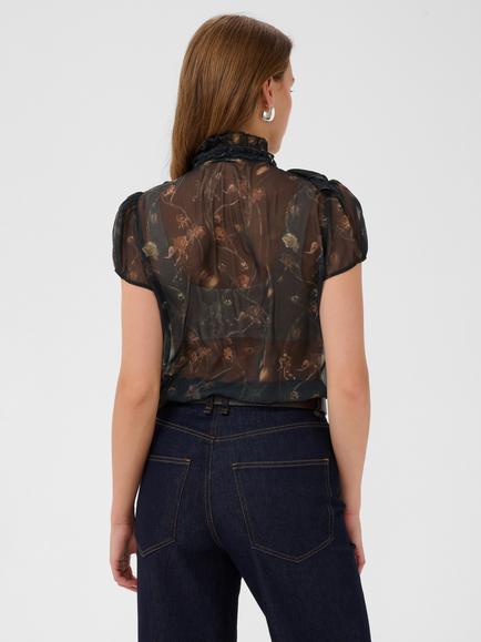 Saint Tropez Liljasz Short Sleeve Ruffle Blouse, Black Washed Dandeli - view 2, Black Washed Dandeli