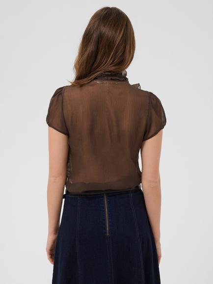 Saint Tropez Liljasz Short Sleeve Ruffle Blouse, Chocolate Brown, Chocolate Brown