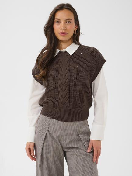 Saint Tropez Trune Knitted Vest, Chocolate Brown, Chocolate Brown
