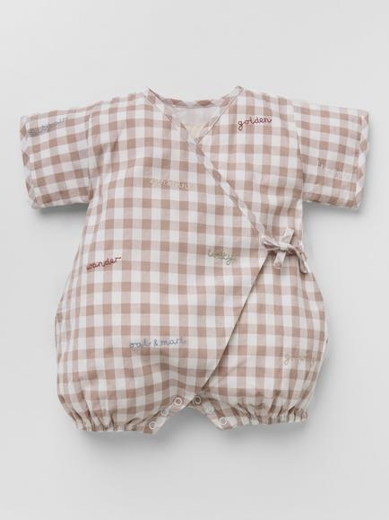 Oat & Marl Baby Summer Nostalgia Gingham Romper, Beige, Neutrals