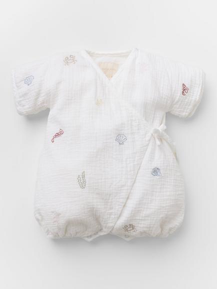 Oat & Marl Baby Little Bay Embroidered Romper, White, White