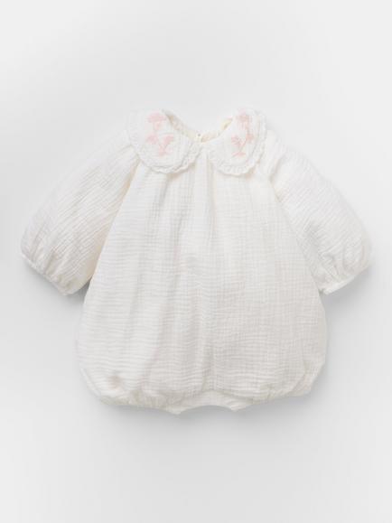 Oat & Marl Baby Petit Fleurs Muslin Romper, White, White