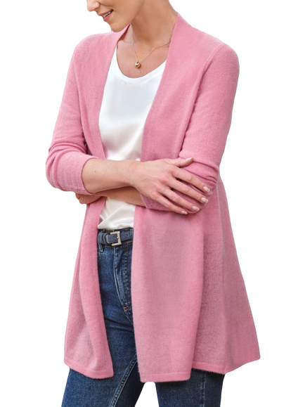Pure Collection Cashmere Swing Cardigan, Strawberry Cream