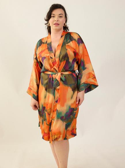 Maison Lejaby Paradise Kimono Robe, Orange/Multi, Orange/Multi