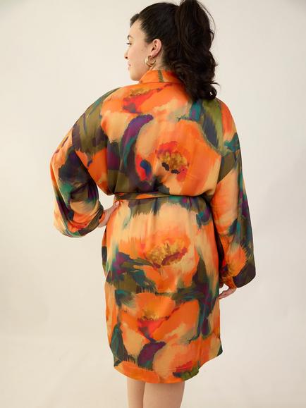 Maison Lejaby Paradise Kimono Robe, Orange/Multi - view 2, Orange/Multi