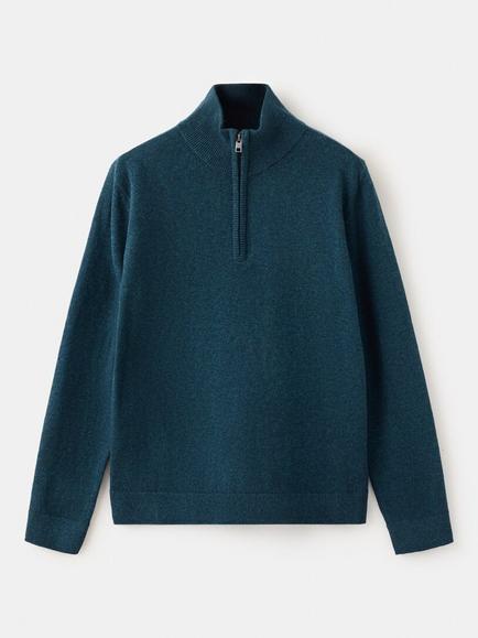 Mango Kids' Half Zip-Neck Jumper, Prussian Blue, Prussian Blue