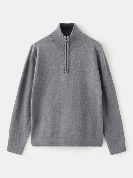 Mango Kids' Half Zip-Neck Jumper, Mid Grey, Mid Grey