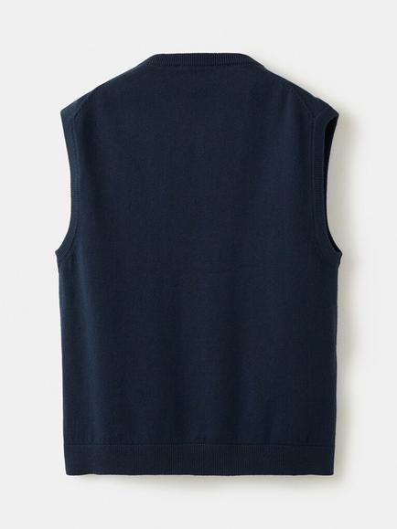 Mango Kids' Cotton V-Neck Gilet, Navy - view 2, Navy