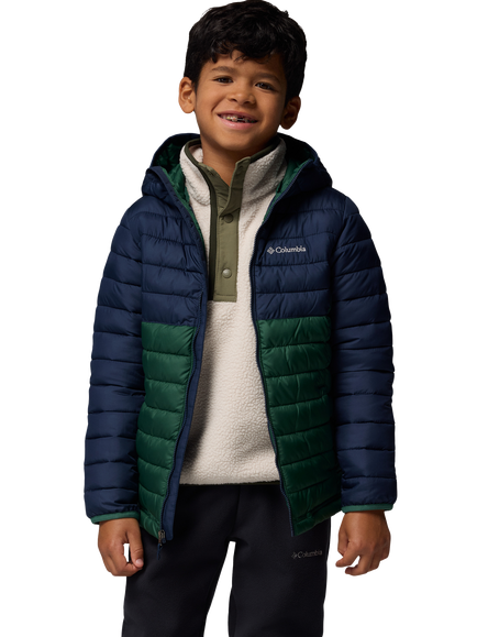 Columbia Kids' Powder Lite Hooded Puffer Jacket, Forest/Navy, Forest/Navy