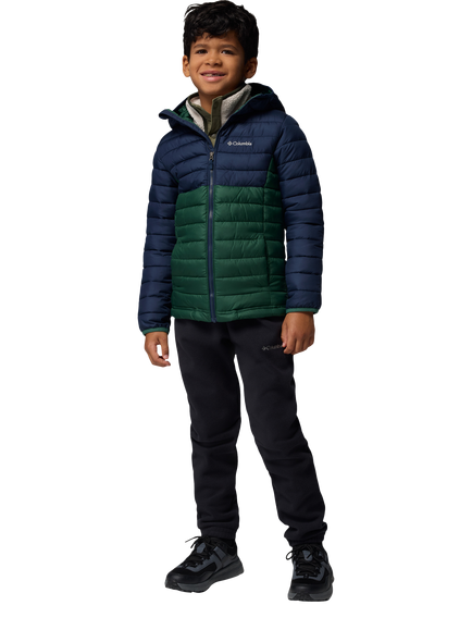 Columbia Kids' Powder Lite Hooded Puffer Jacket, Forest/Navy - view 2, Forest/Navy