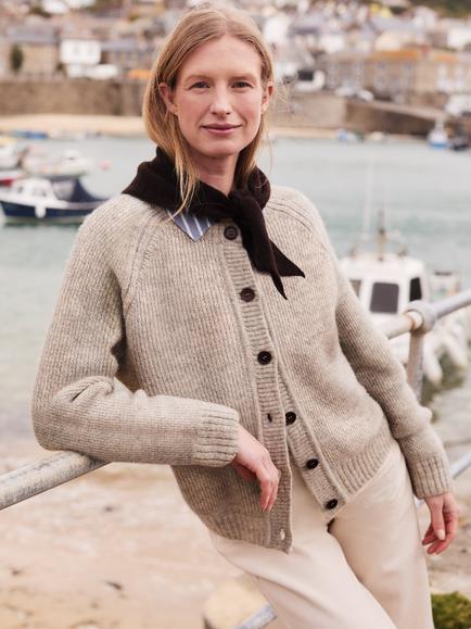 Celtic & Co. Wool Stich Cardigan, Undyed Taupe - view 2, Undyed Taupe