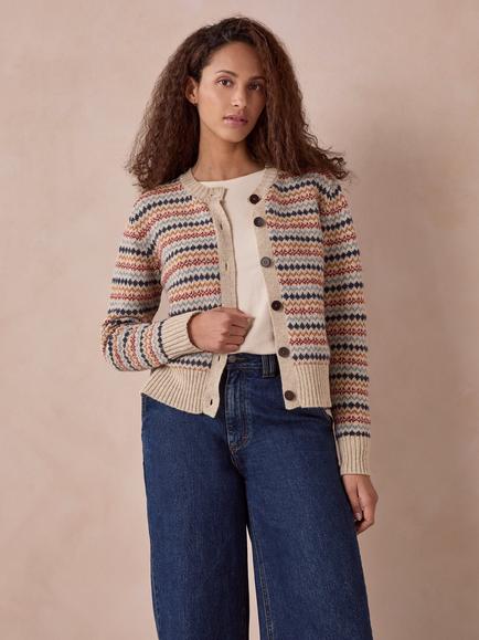 Celtic & Co. Wool Fair Isle Button Cardigan, Oatmeal Multi, Oatmeal Multi