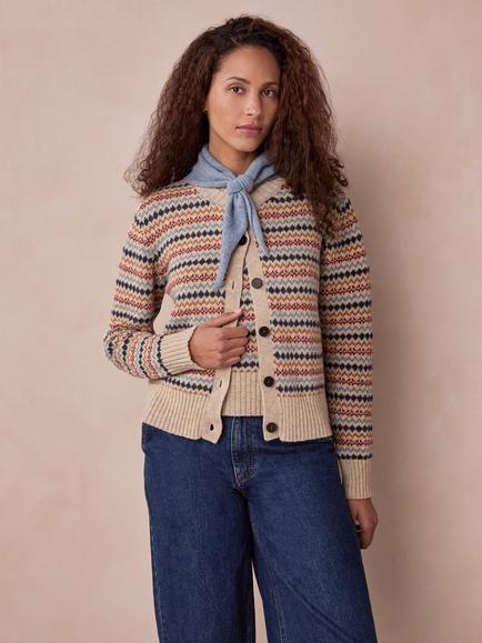 Celtic & Co. Wool Fair Isle Button Cardigan, Oatmeal Multi - view 2, Oatmeal Multi