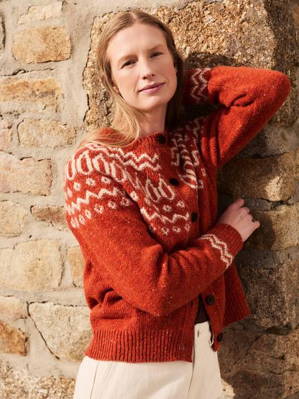 Celtic & Co. Donegal Wool Two Tone Fair Isle Cardigan, Burnt Orange - view 2, Burnt Orange