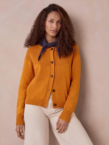 Celtic & Co. Textured Yoke Cardigan, Golden Yellow, Golden Yellow