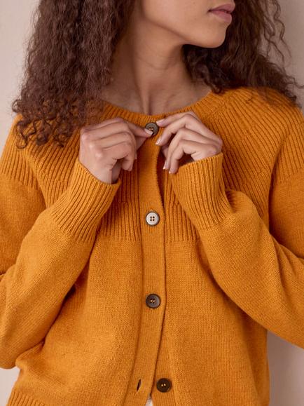 Celtic & Co. Textured Yoke Cardigan, Golden Yellow - view 2, Golden Yellow